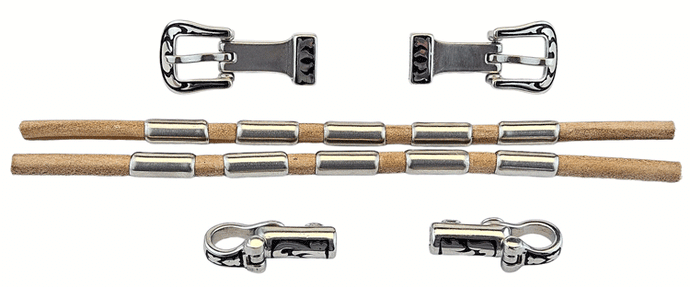 041320 Headstall Cheeks- round leather with crimped ferrules installed-natural color