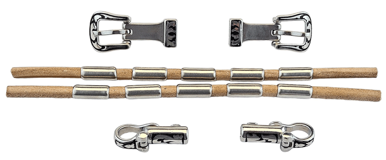 041320 Headstall Cheeks- round leather with crimped ferrules installed-natural color