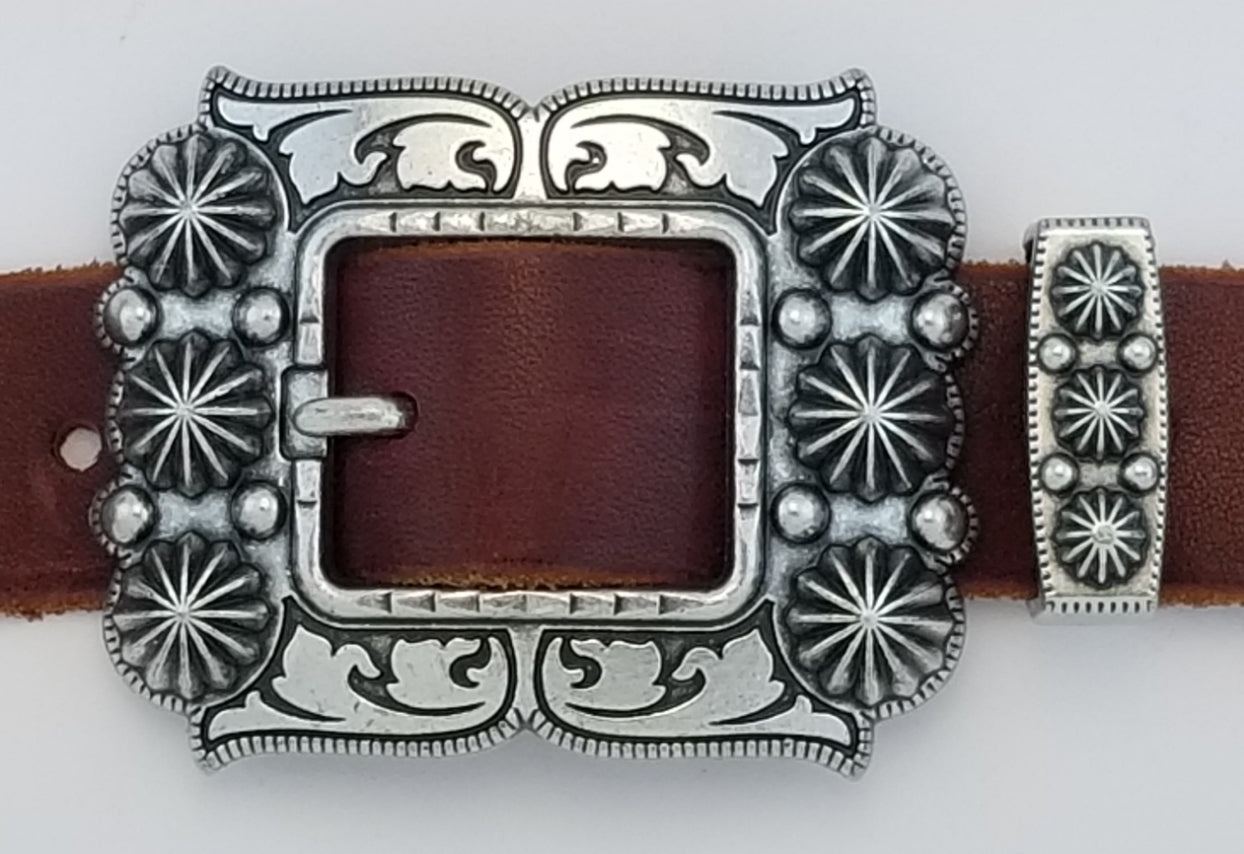 Genuine Leather Belt with Southwest Stud Accents, Antique Silver Buckle Vintage Sterling Silver Southwest Concho Belt on Leather | eBay main image 4
